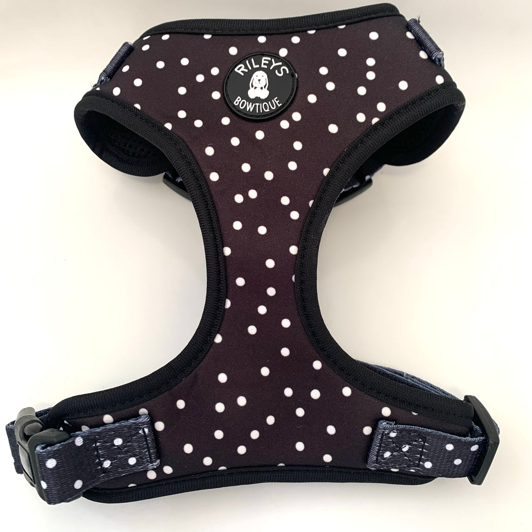 Adjustable Harness - Polka Dogs (Black)